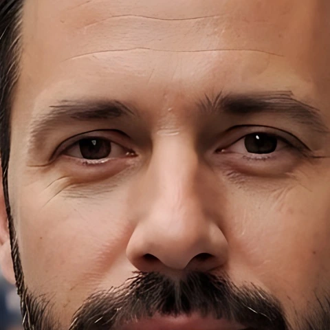 Close-up of a large photo of a man’s face, before compression